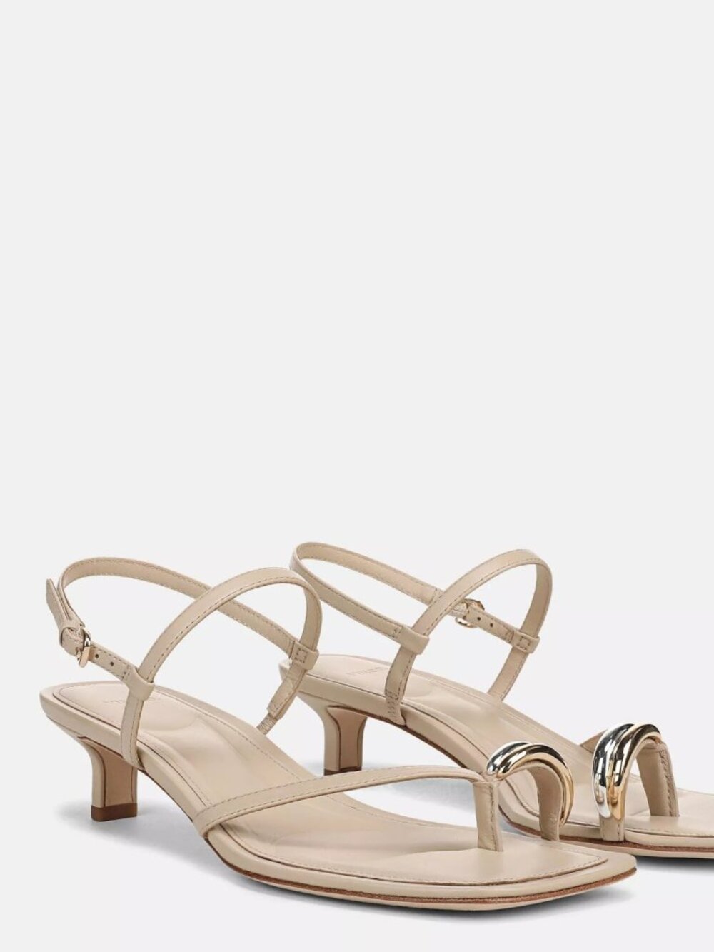$380 VINCE Polli Leather Heeled METALS Toe-Ring Sandal BIRCH SAND 6.5 (DD19)